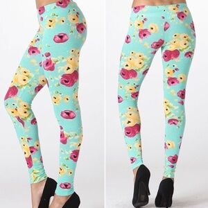 Mint Floral Print Leggings | Small | New with Tag
